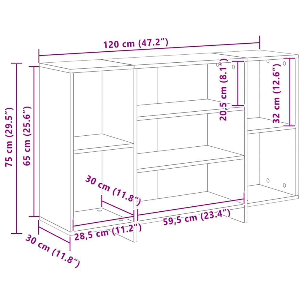 809623 vidaXL Sideboard Sonoma Oak 120x30x75 cm Engineered Wood