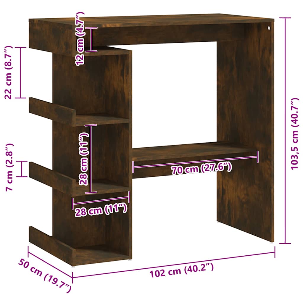 Bar Table with Storage Rack Smoked Oak 100x50x101.5cm