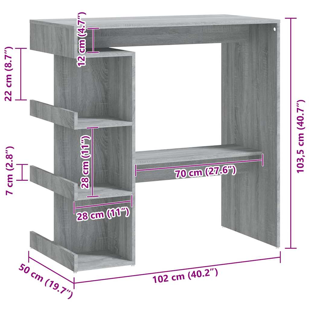 Bar Table with Storage Rack Grey Sonoma 100x50x101.5 cm