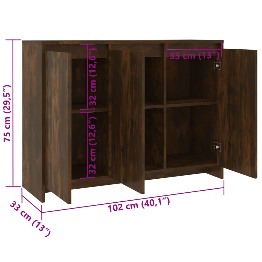 Sideboard Smoked Oak 102x33x75 cm Engineered Wood