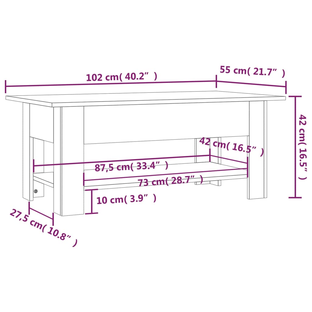 vidaXL Coffee Table Brown Oak 102x55x42 cm Engineered Wood