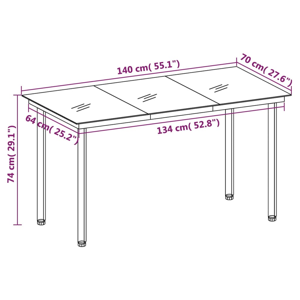 vidaXL Garden Dining Table Black 140x70x74 cm Steel and Glass