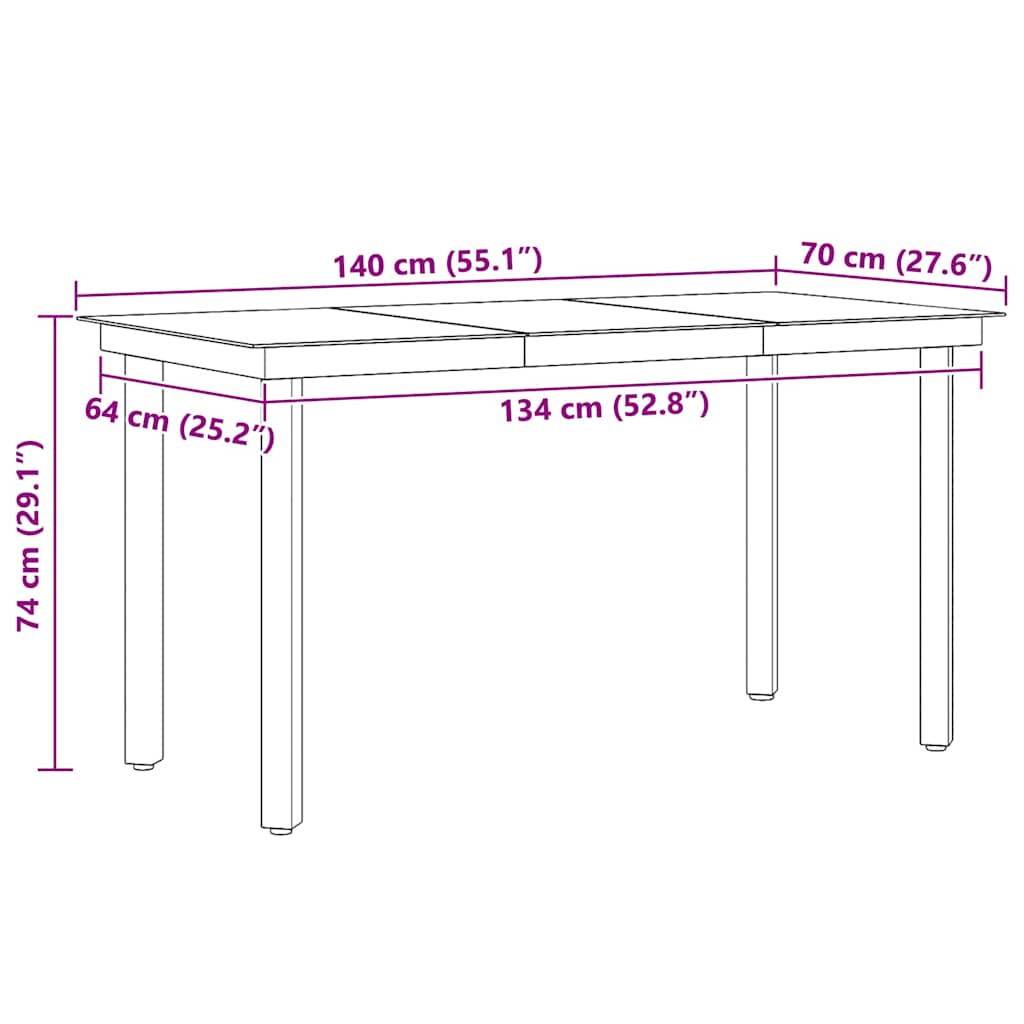 Garden Dining Table Black 140x70x74 cm Steel and Glass
