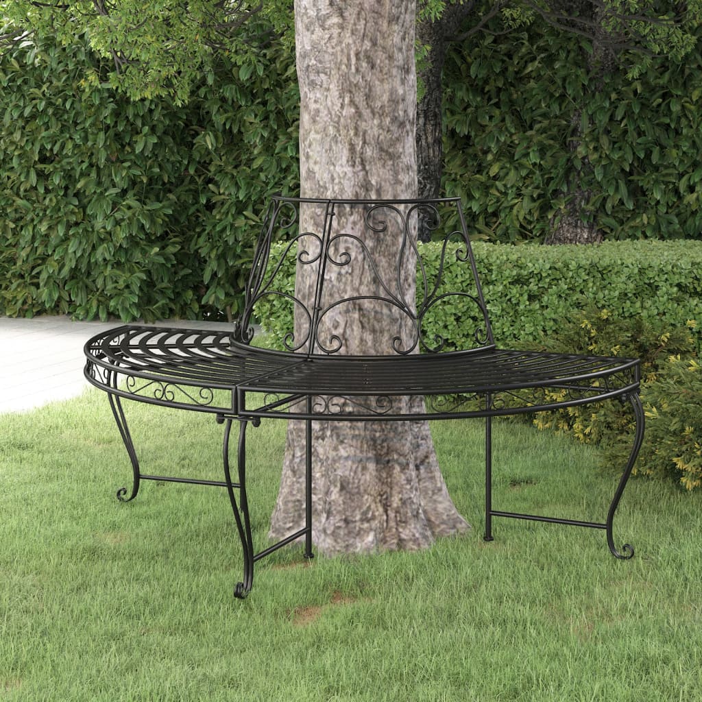 Tree Bench | Black | Steel | Half Round | Decorative Inlays