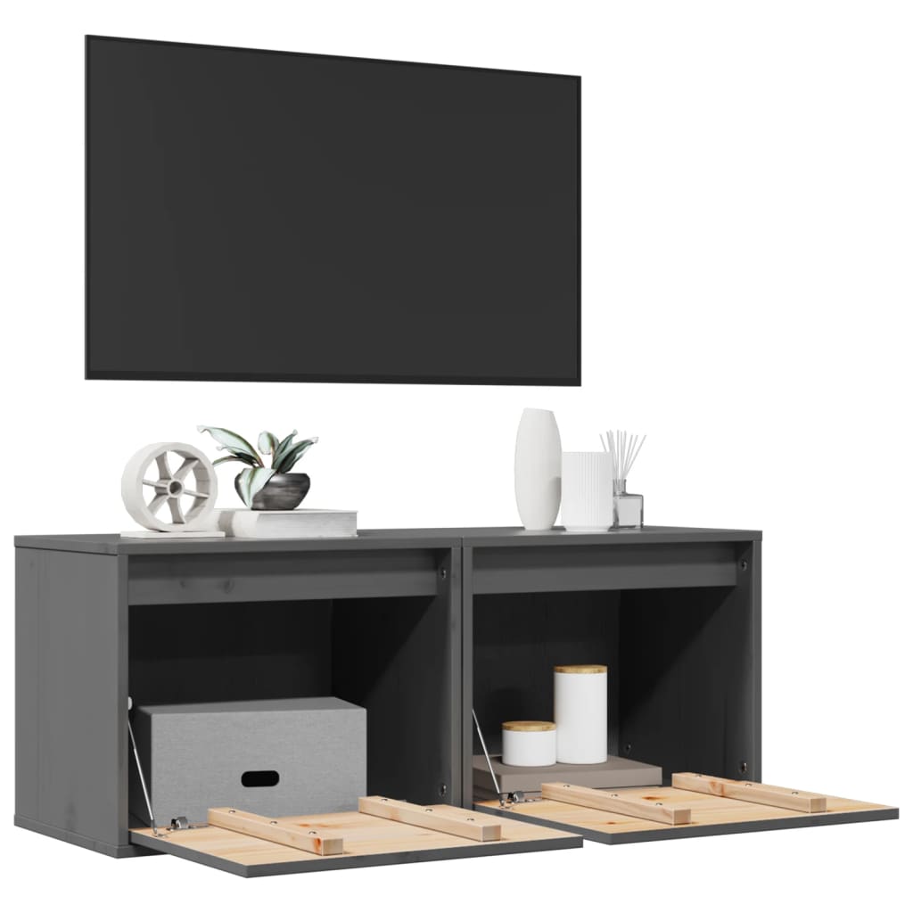 Wall Cabinets 2 pcs Grey 45x30x35 cm Solid Pinewood