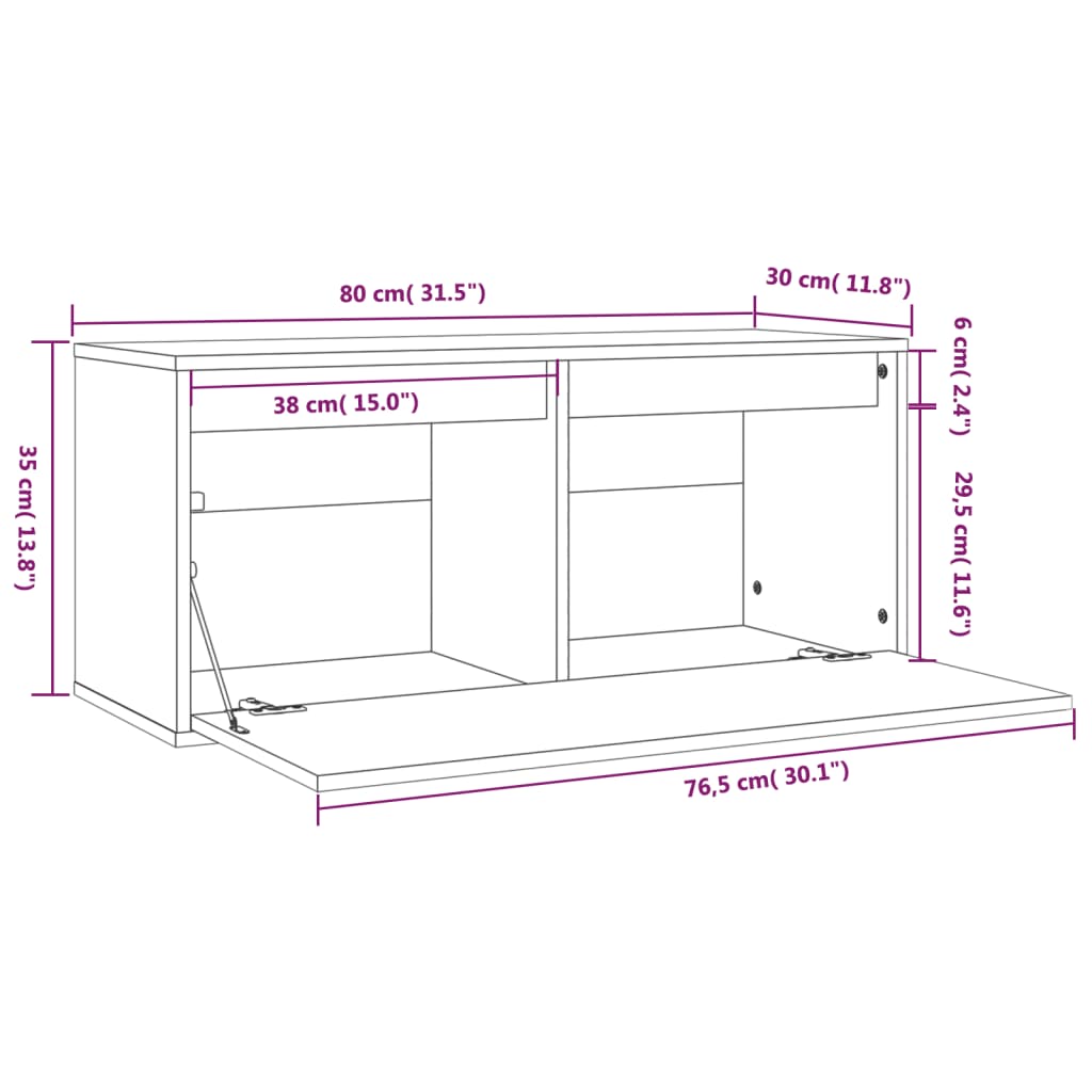 vidaXL Wall Cabinet 80x30x35 cm Solid Wood Pine