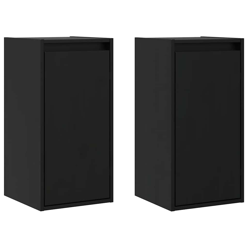 Wall Cabinets 2 pcs Black 30x30x60 cm Solid Wood Pine