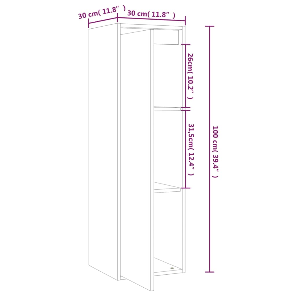 Wandkast 30x30x100 cm massief grenenhout