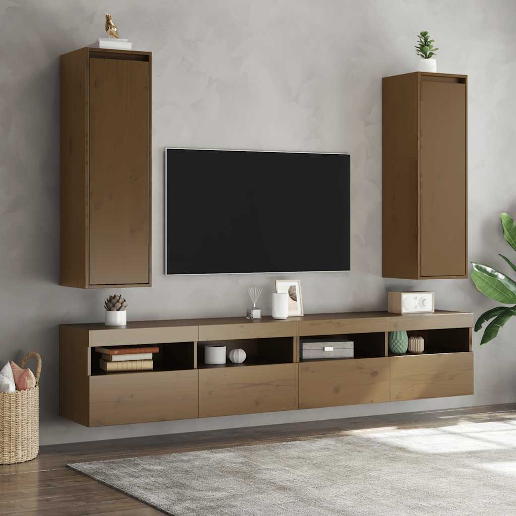 Wall Cabinets 2 pcs Honey Brown 30x30x100 cm Solid Pinewood