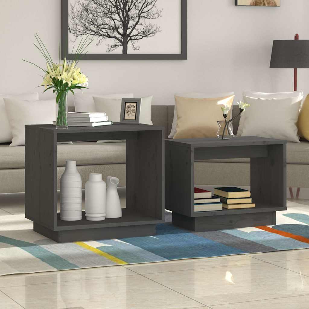 Nesting Coffee Tables 2 pcs Grey Solid Wood Pine