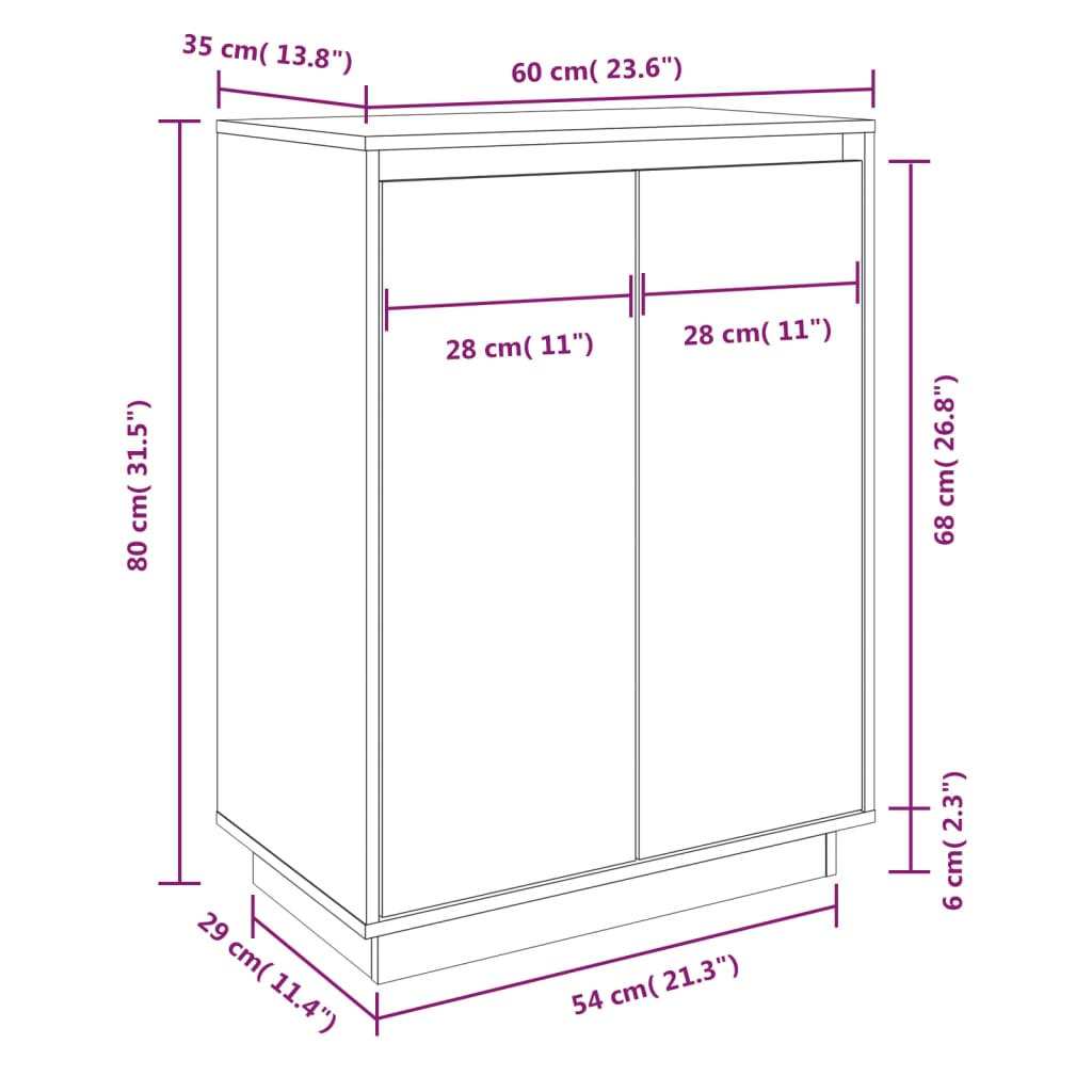 Shoe Cabinet White 60x35x80 cm Solid Wood Pine