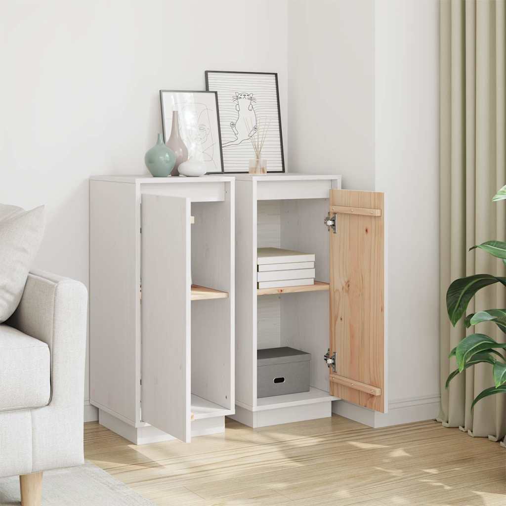 813353 vidaXL Sideboards 2 pcs White 31,5x34x75 cm Solid Wood Pine