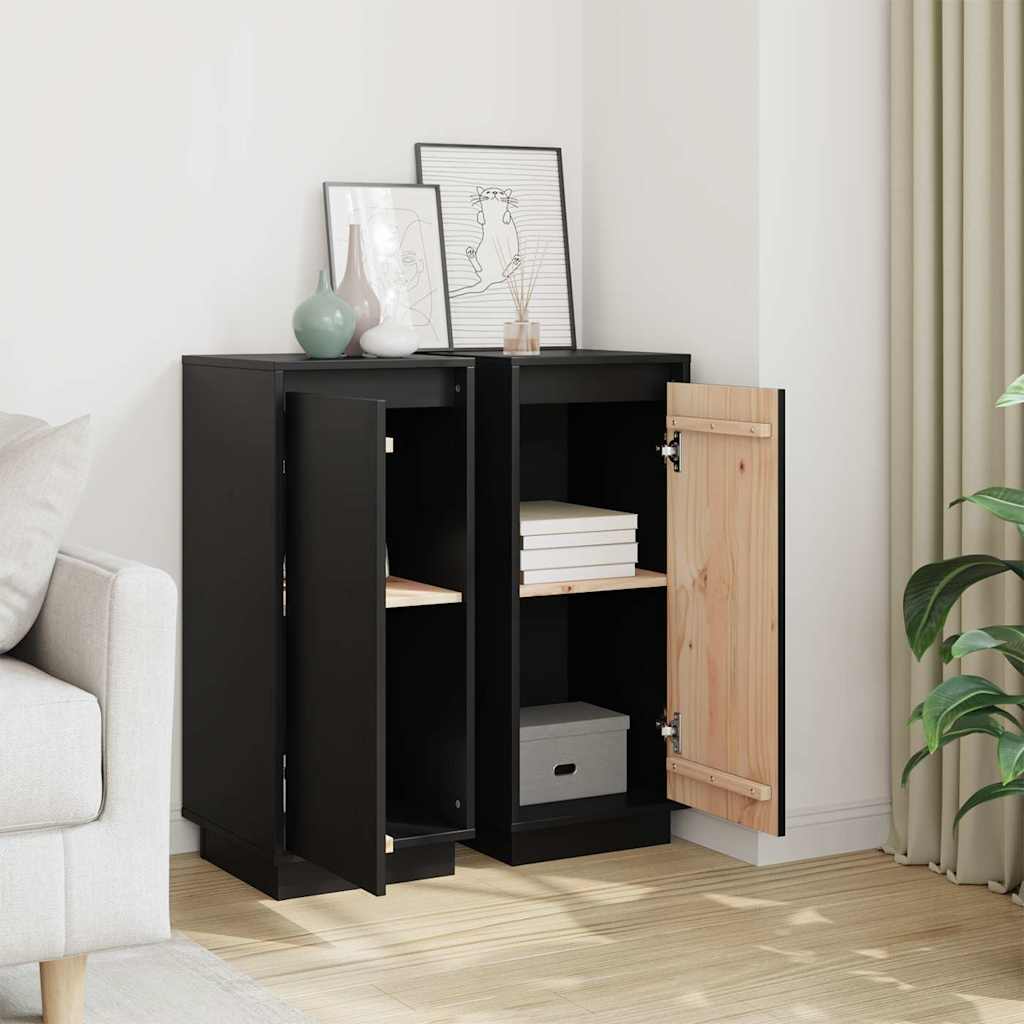 Sideboards 2 pcs Black 31,5x34x75 cm Solid Wood Pine