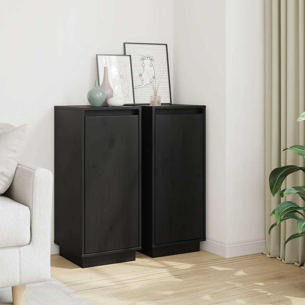 Sideboards 2 pcs Black 31,5x34x75 cm Solid Wood Pine