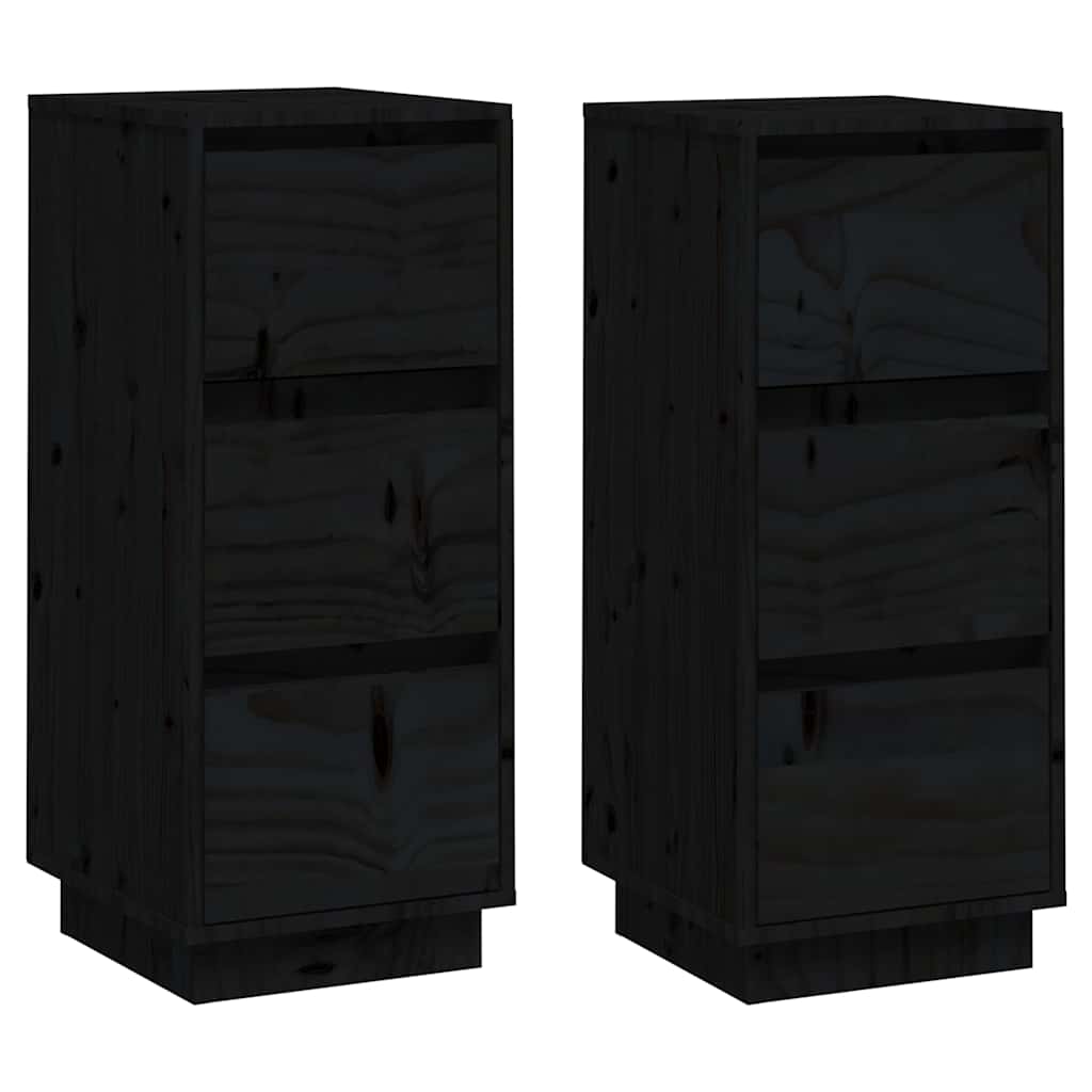 Sideboard | Set of 2 | Black | Solid Pine Wood | 32x34x75 cm