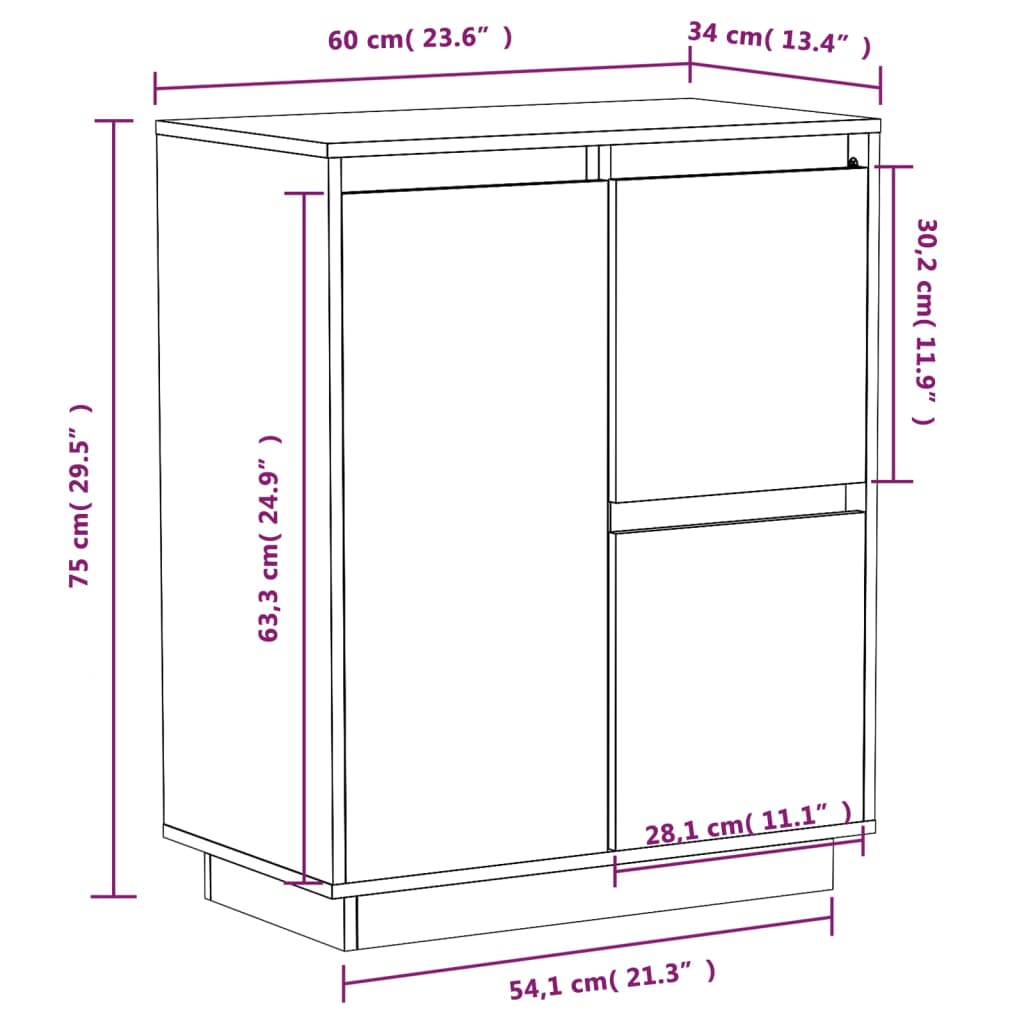 vidaXL Sideboard 60x34x75 cm Solid Wood Pine