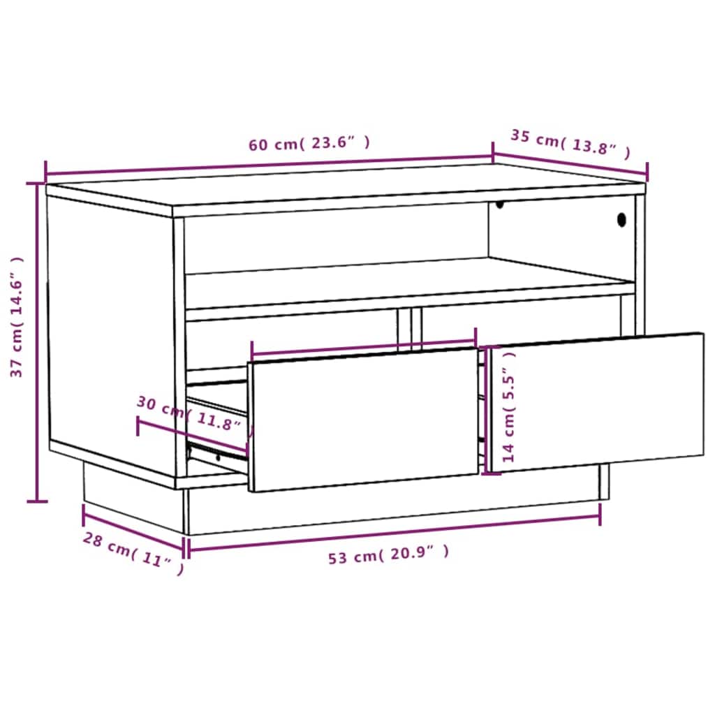 813425 vidaXL TV Cabinet 60x35x37 cm Solid Wood Pine