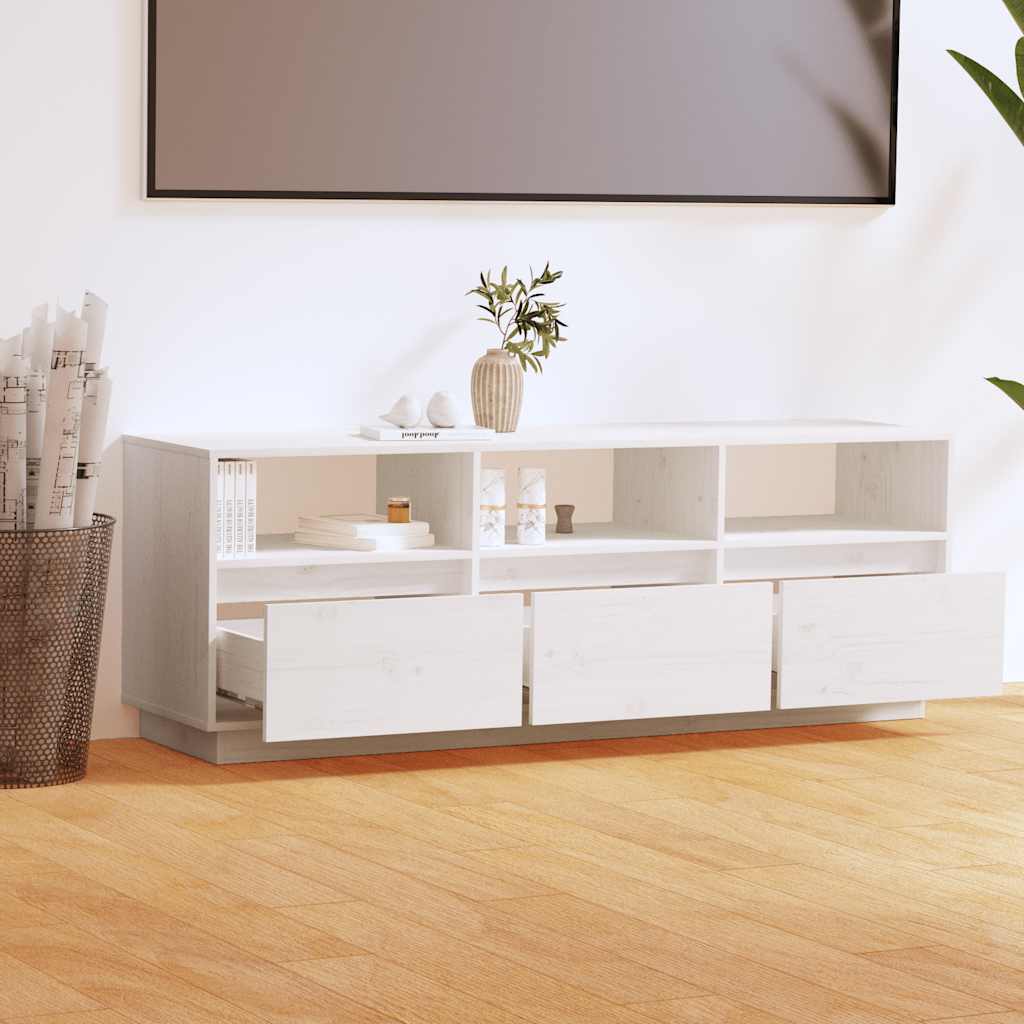 TV Cabinet White 140x37x50 cm Solid Wood Pine