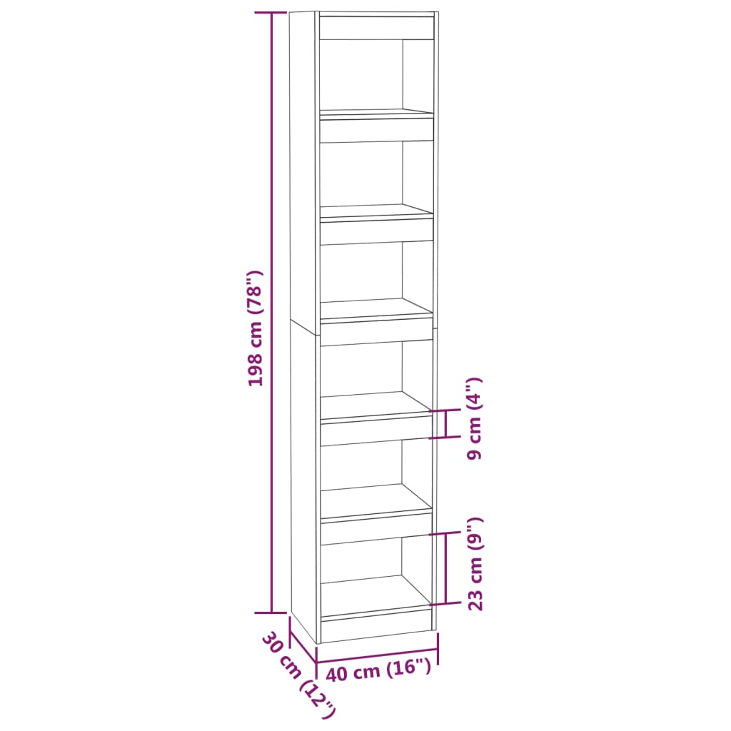 vidaXL Book Cabinet/Room Divider Grey Sonoma 40x30x198 cm