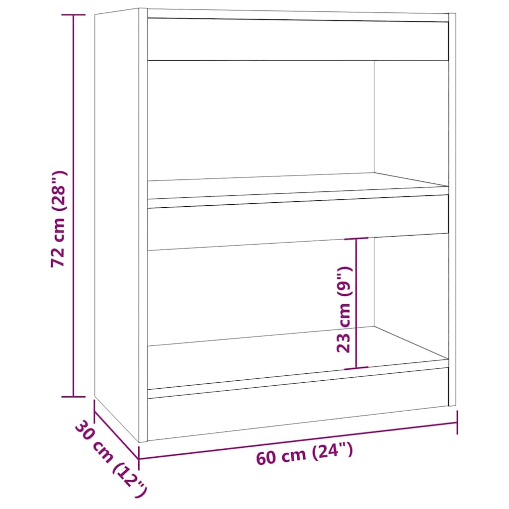 Book Cabinet/Room Divider Grey Sonoma 60x30x72 cm