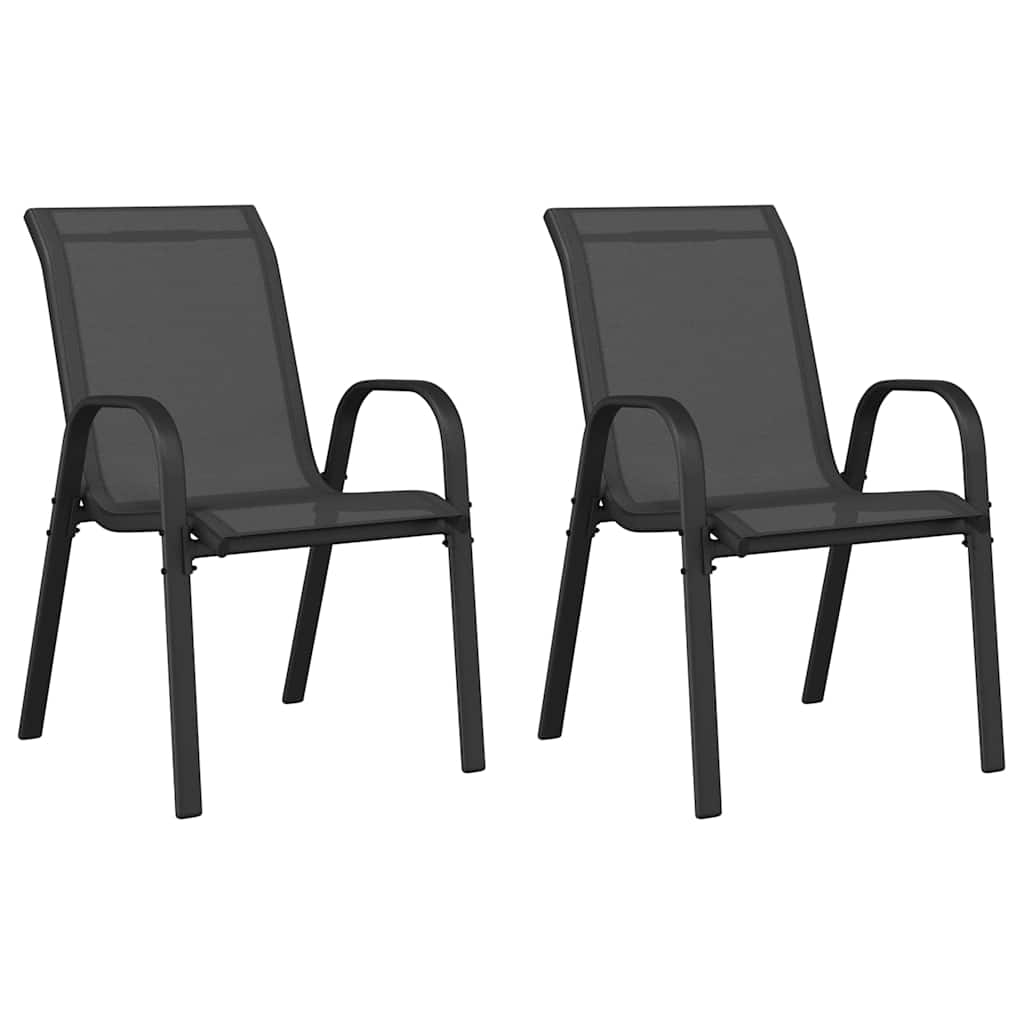318777 vidaXL Stackable Garden Chairs 2 pcs Black Textilene Fabric