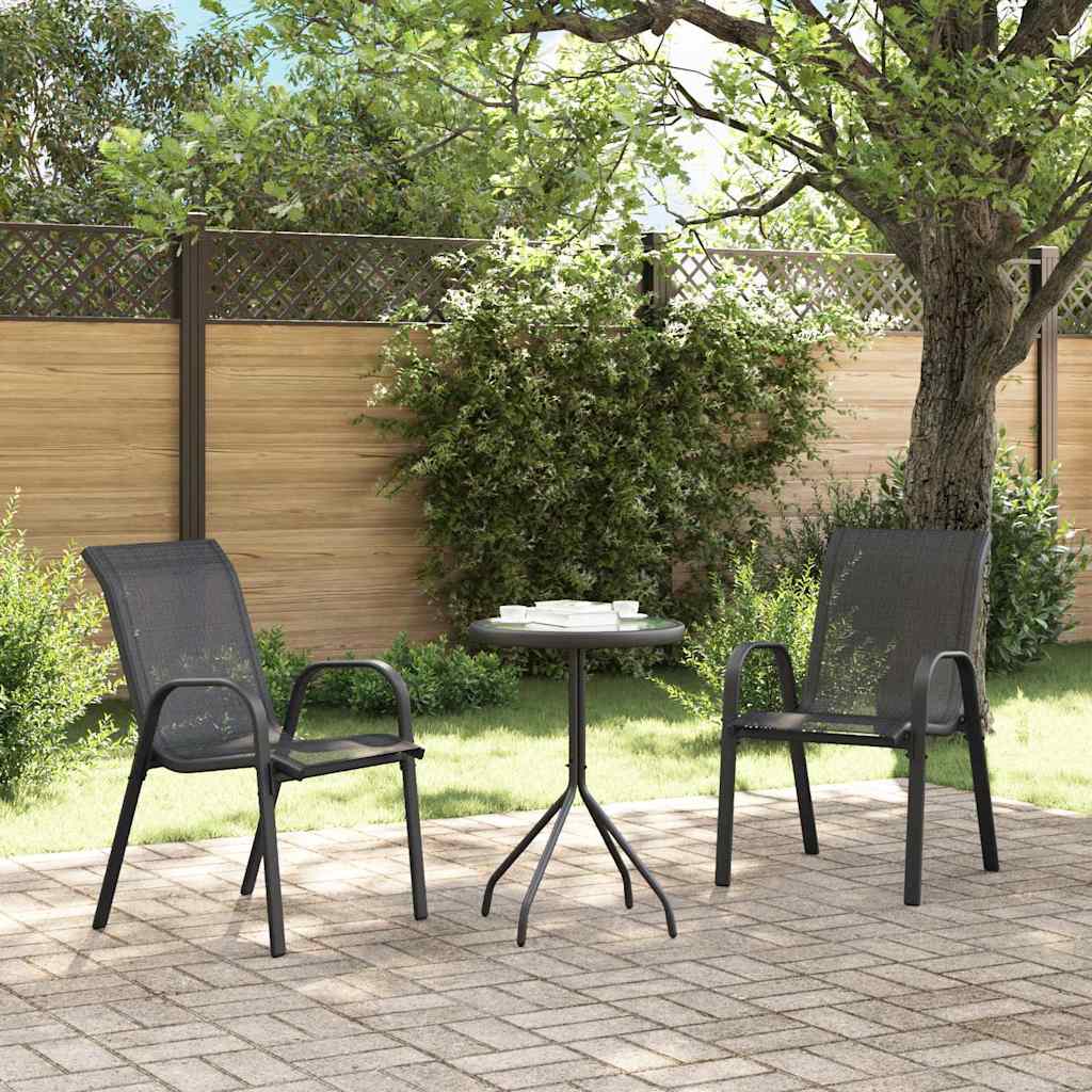 318777 vidaXL Stackable Garden Chairs 2 pcs Black Textilene Fabric