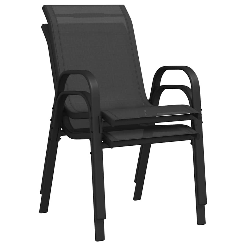 318777 vidaXL Stackable Garden Chairs 2 pcs Black Textilene Fabric