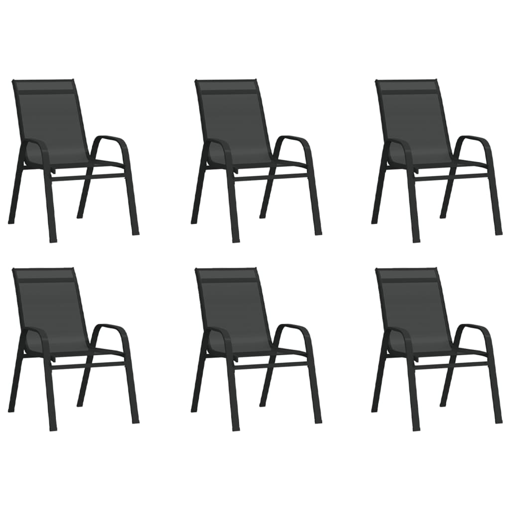 vidaXL Stackable Garden Chairs 6 pcs Black Textilene Fabric