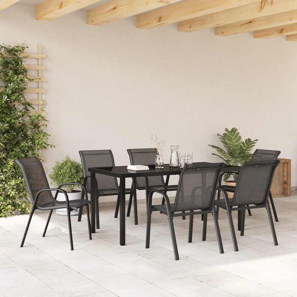vidaXL Stackable Garden Chairs 6 pcs Black Textilene Fabric