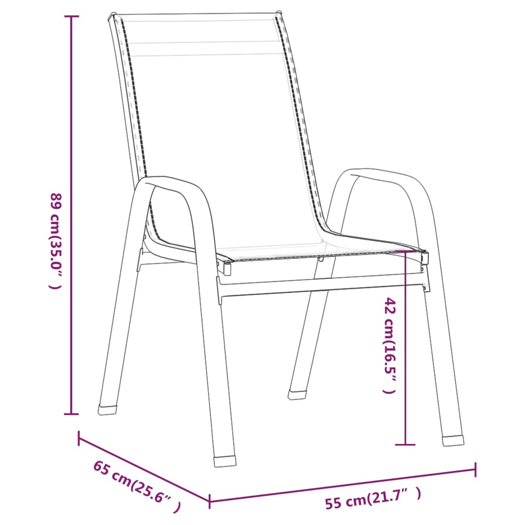 vidaXL Stackable Garden Chairs 6 pcs Black Textilene Fabric