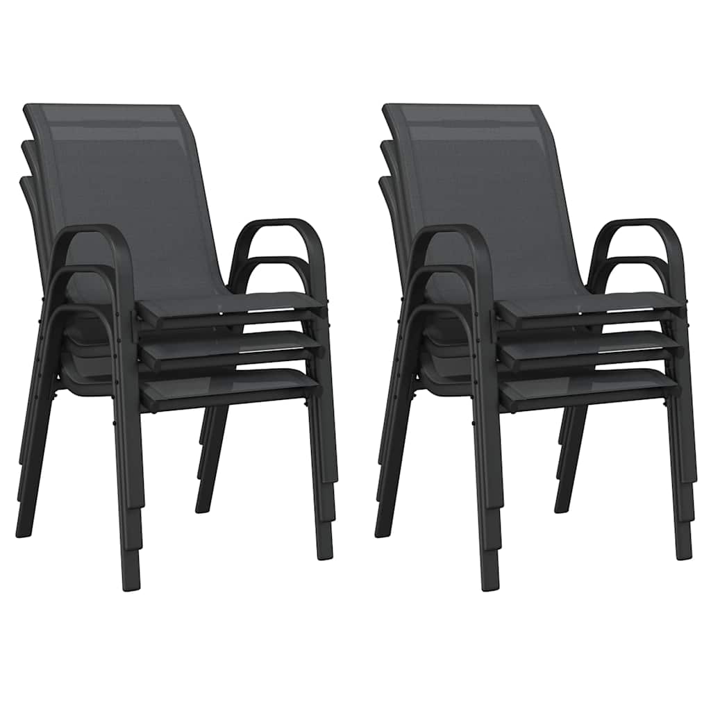 vidaXL Stackable Garden Chairs 6 pcs Black Textilene Fabric