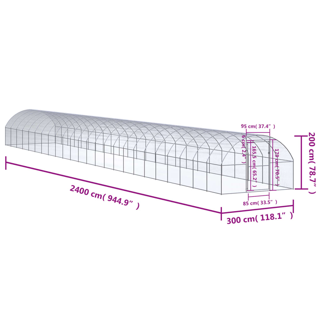 Outdoor Chicken Coop 3x24x2 m Galvanised Steel