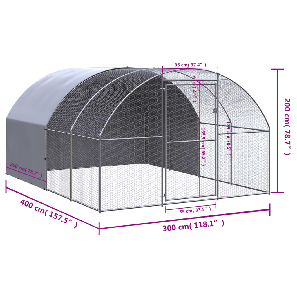 vidaXL Outdoor Chicken Coop 3x4x2 m Galvanised Steel