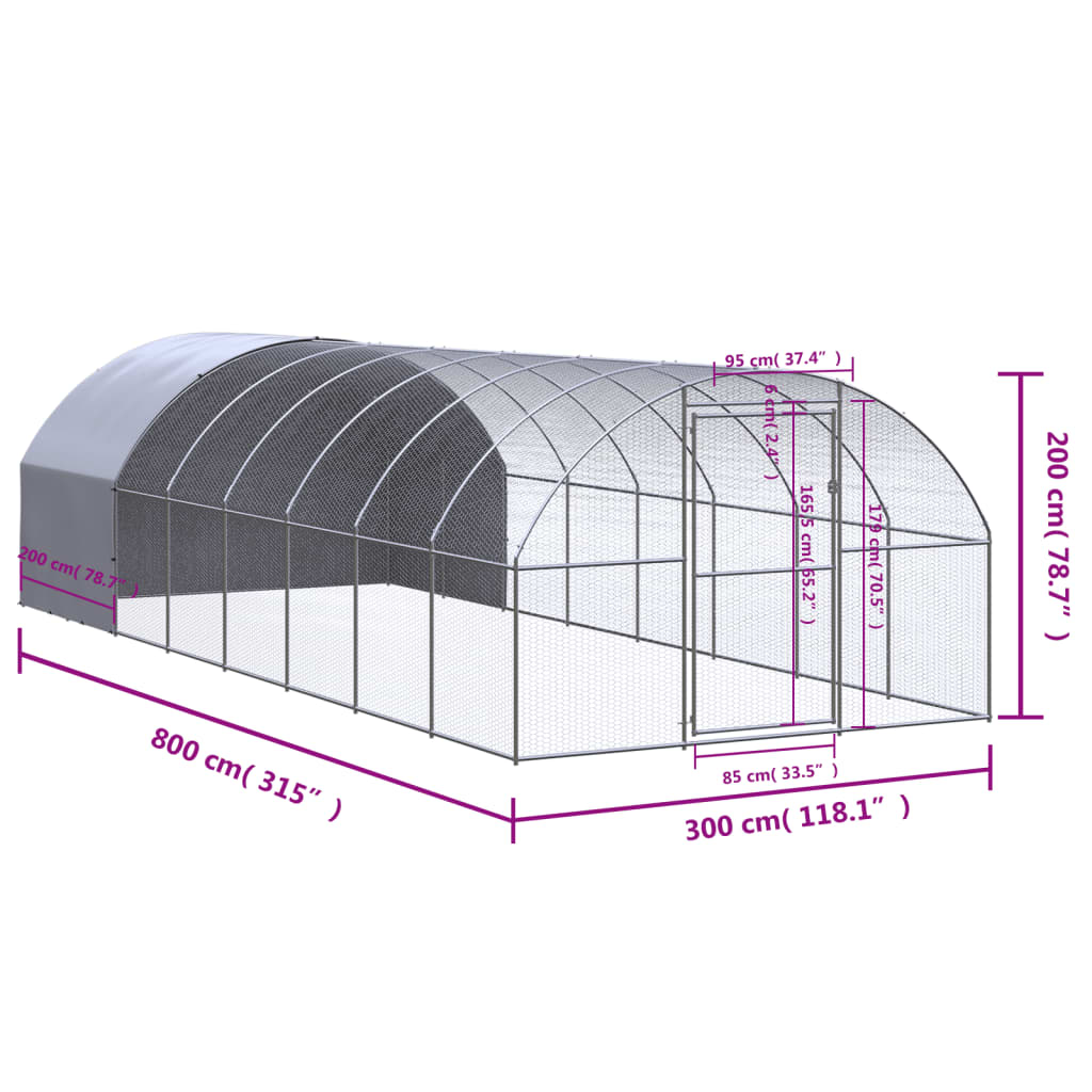 vidaXL Outdoor Chicken Coop 3x8x2 m Galvanised Steel