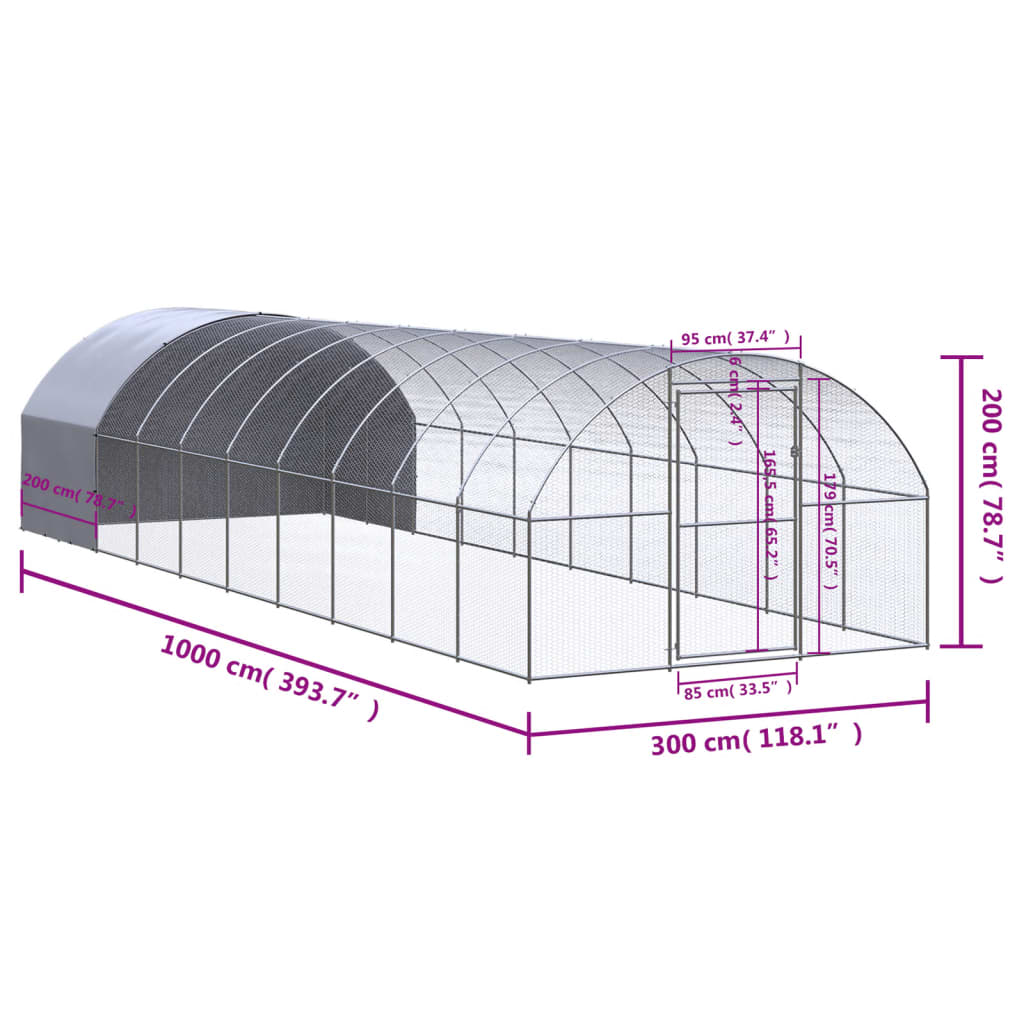 Outdoor Chicken Coop 3x10x2 m Galvanised Steel