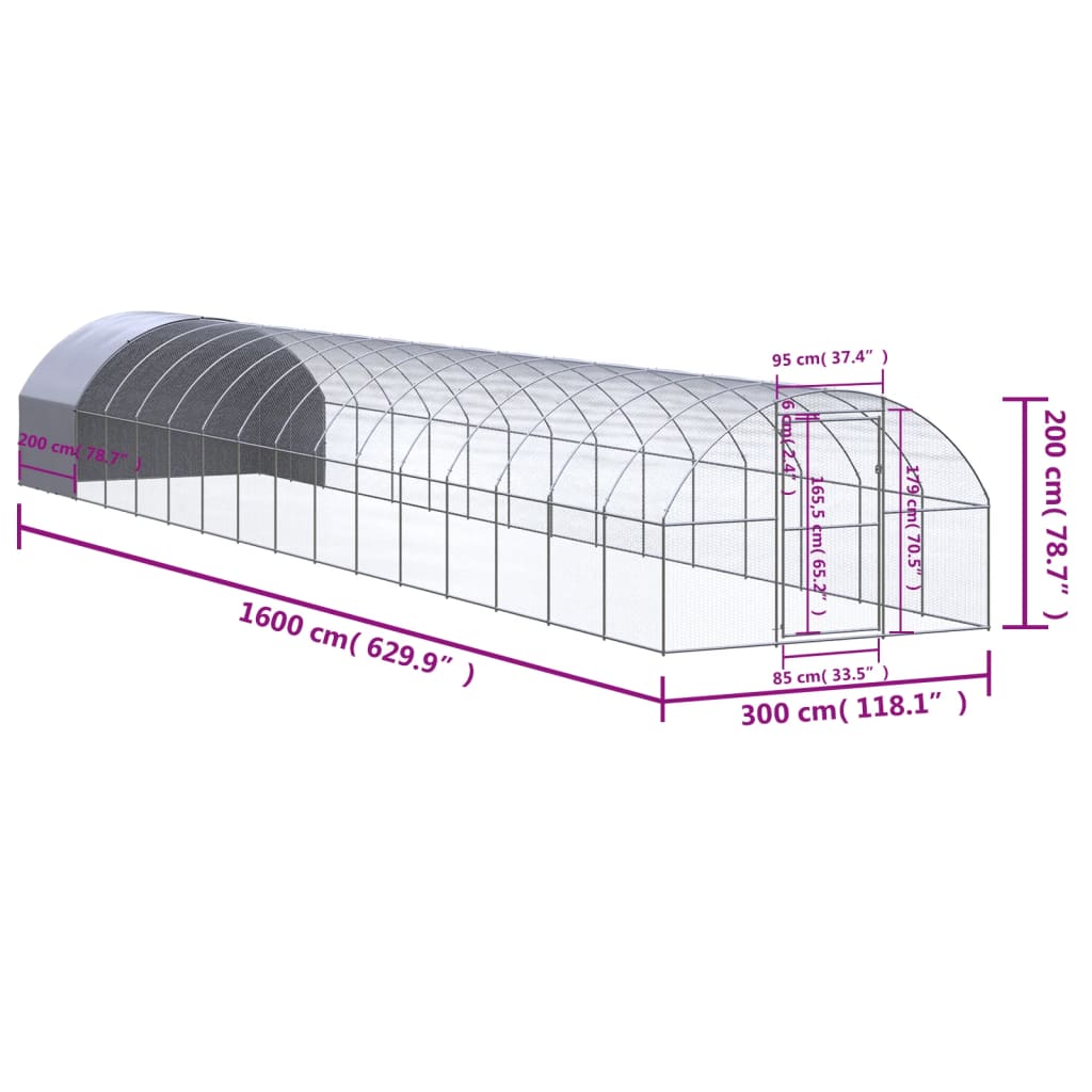 vidaXL Outdoor Chicken Coop 3x16x2 m Galvanised Steel