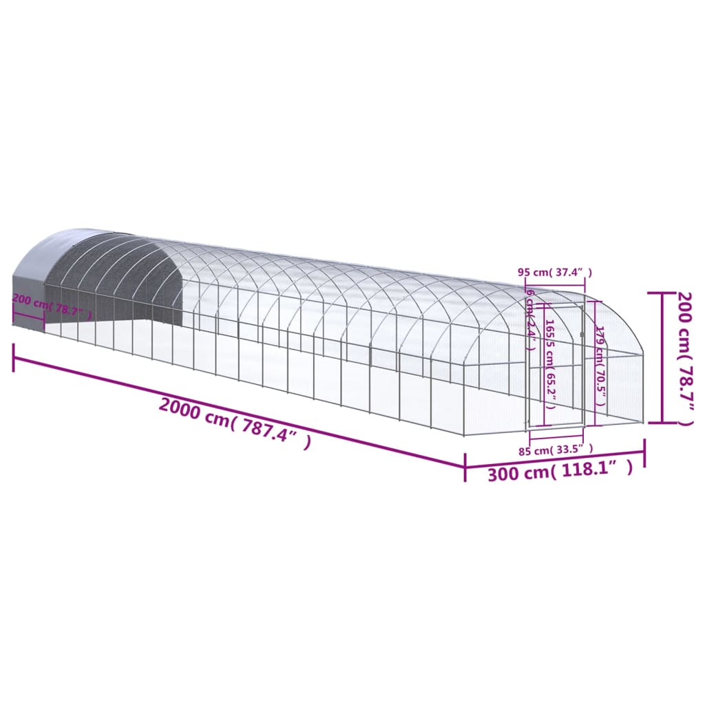 Outdoor Chicken Coop 3x20x2 m Galvanised Steel