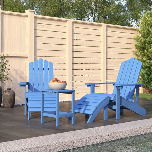 vidaXL Garden Adirondack Chairs with Footstool & Table HDPE Aqua Blue