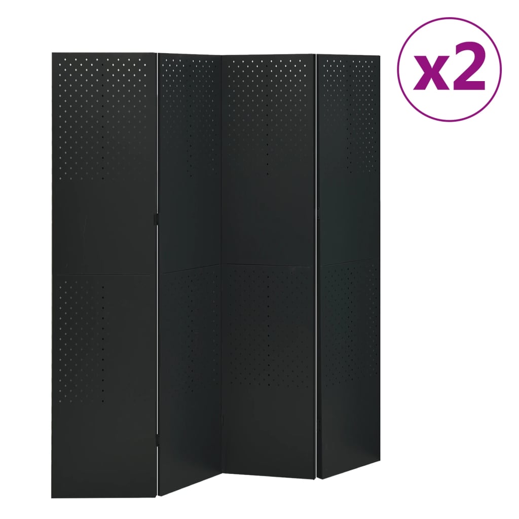 4-Panel Room Dividers 2 pcs Black 160x180 cm Steel