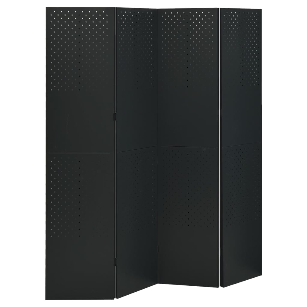 4-Panel Room Dividers 2 pcs Black 160x180 cm Steel