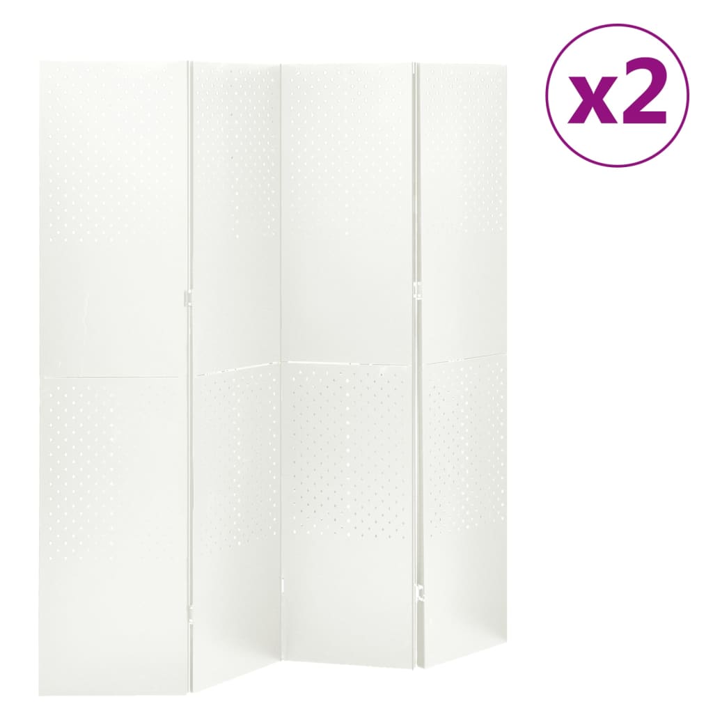 4-Panel Room Dividers 2 pcs White 160x180 cm Steel