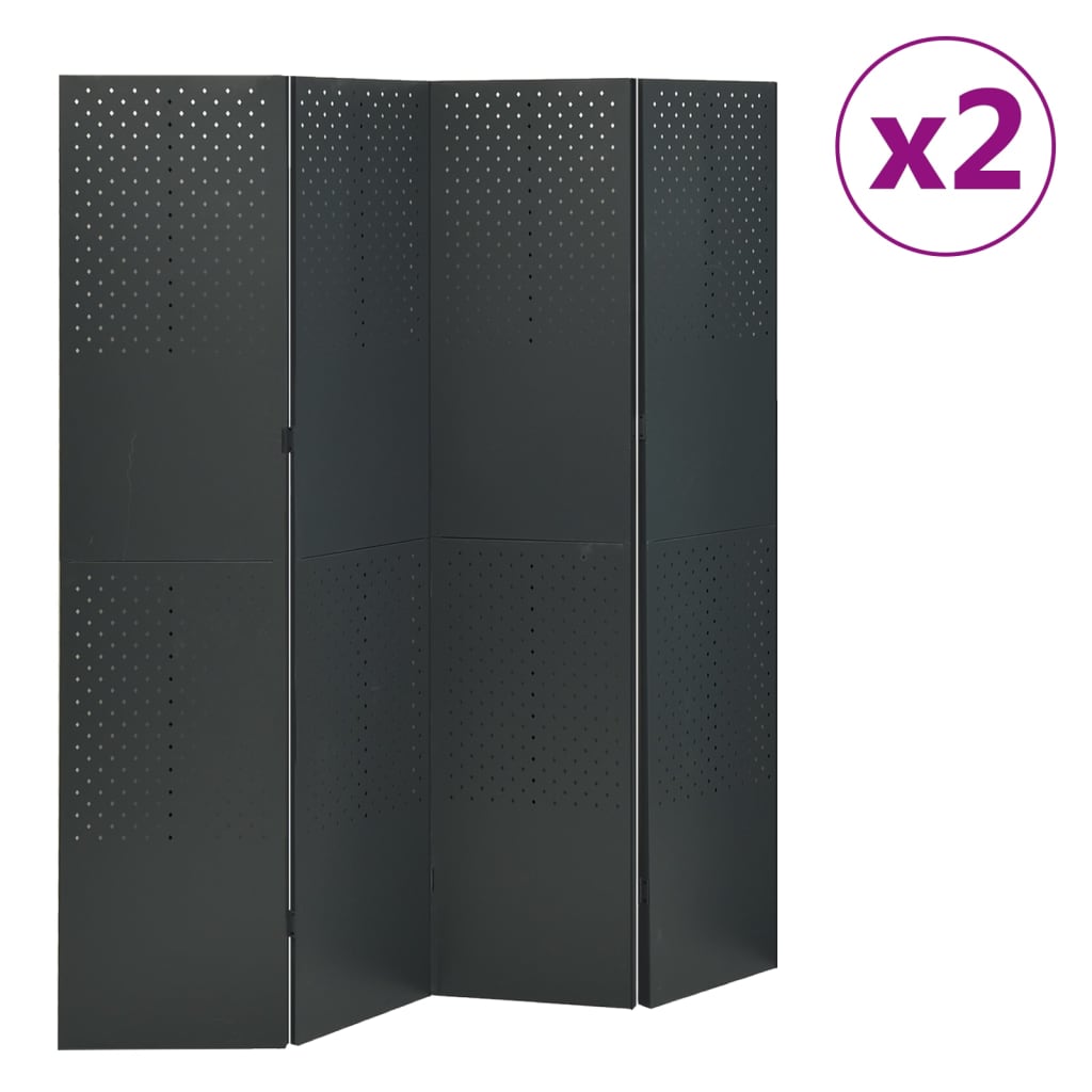 4-Panel Room Dividers 2 pcs Anthracite 160x180 cm Steel