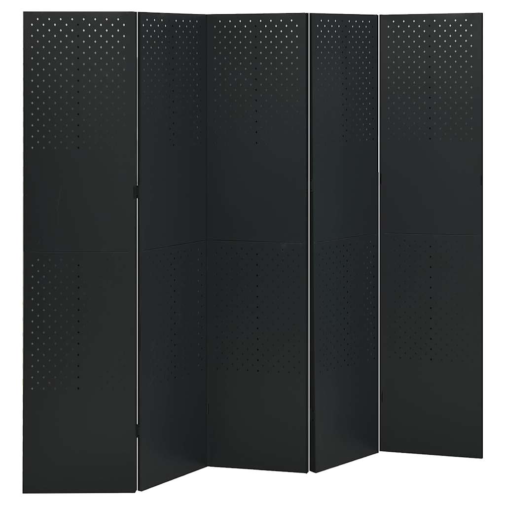 5-Panel Room Dividers 2 pcs Black 200x180 cm Steel