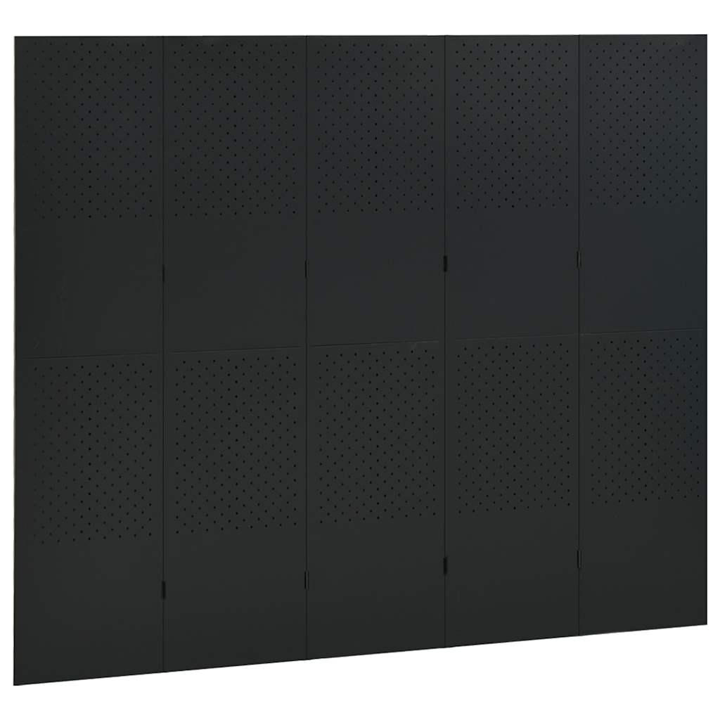 5-Panel Room Dividers 2 pcs Black 200x180 cm Steel