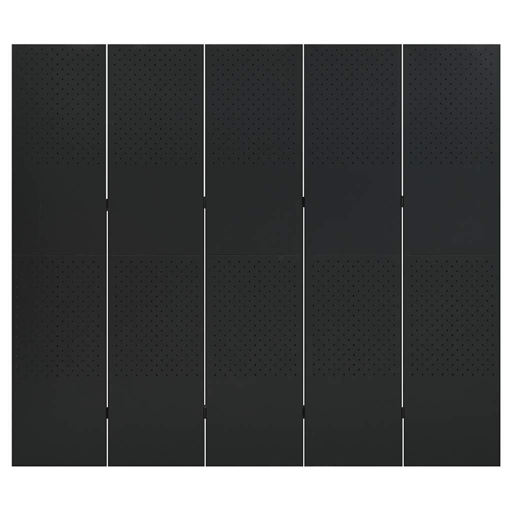 5-Panel Room Dividers 2 pcs Black 200x180 cm Steel