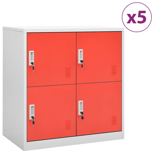 Locker Cabinets 5 pcs Light Grey and Red 90x45x92.5 cm Steel