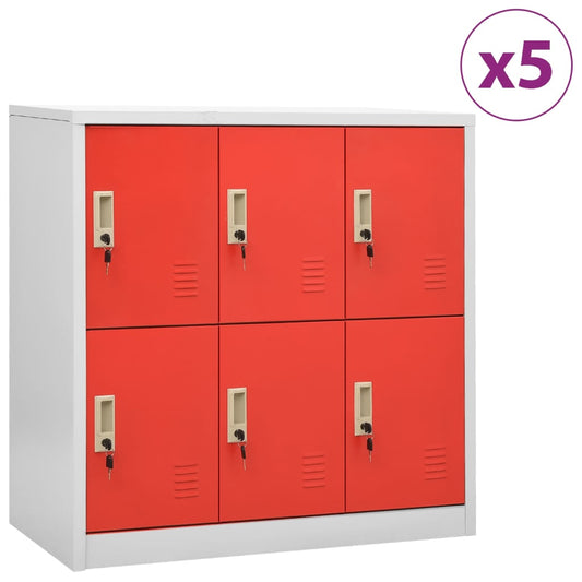 vidaXL Locker Cabinets 5 pcs Light Grey and Red 90x45x92.5 cm Steel