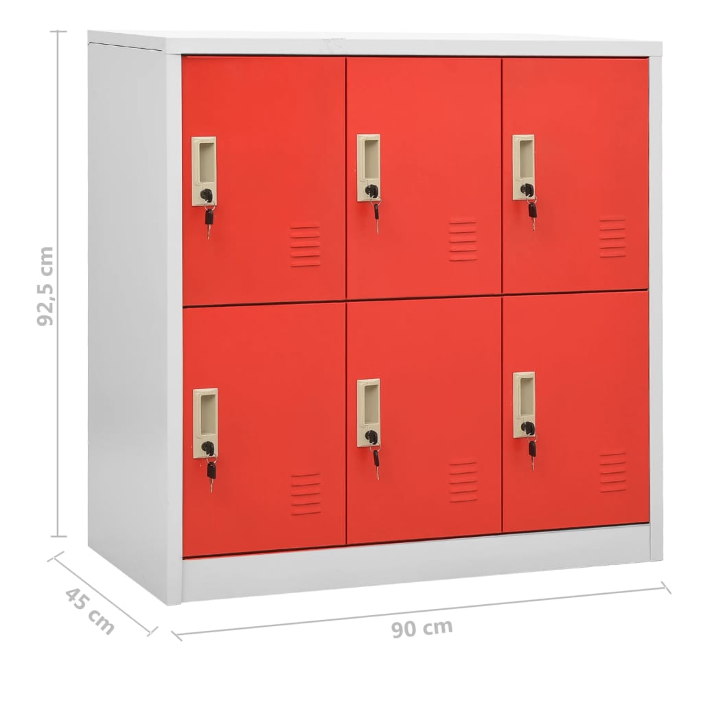 vidaXL Locker Cabinets 5 pcs Light Grey and Red 90x45x92.5 cm Steel