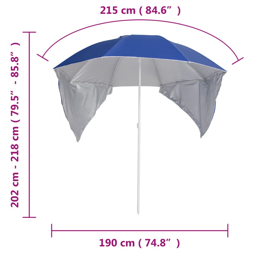 vidaXL Beach Parasol with Side Walls Blue 215 cm