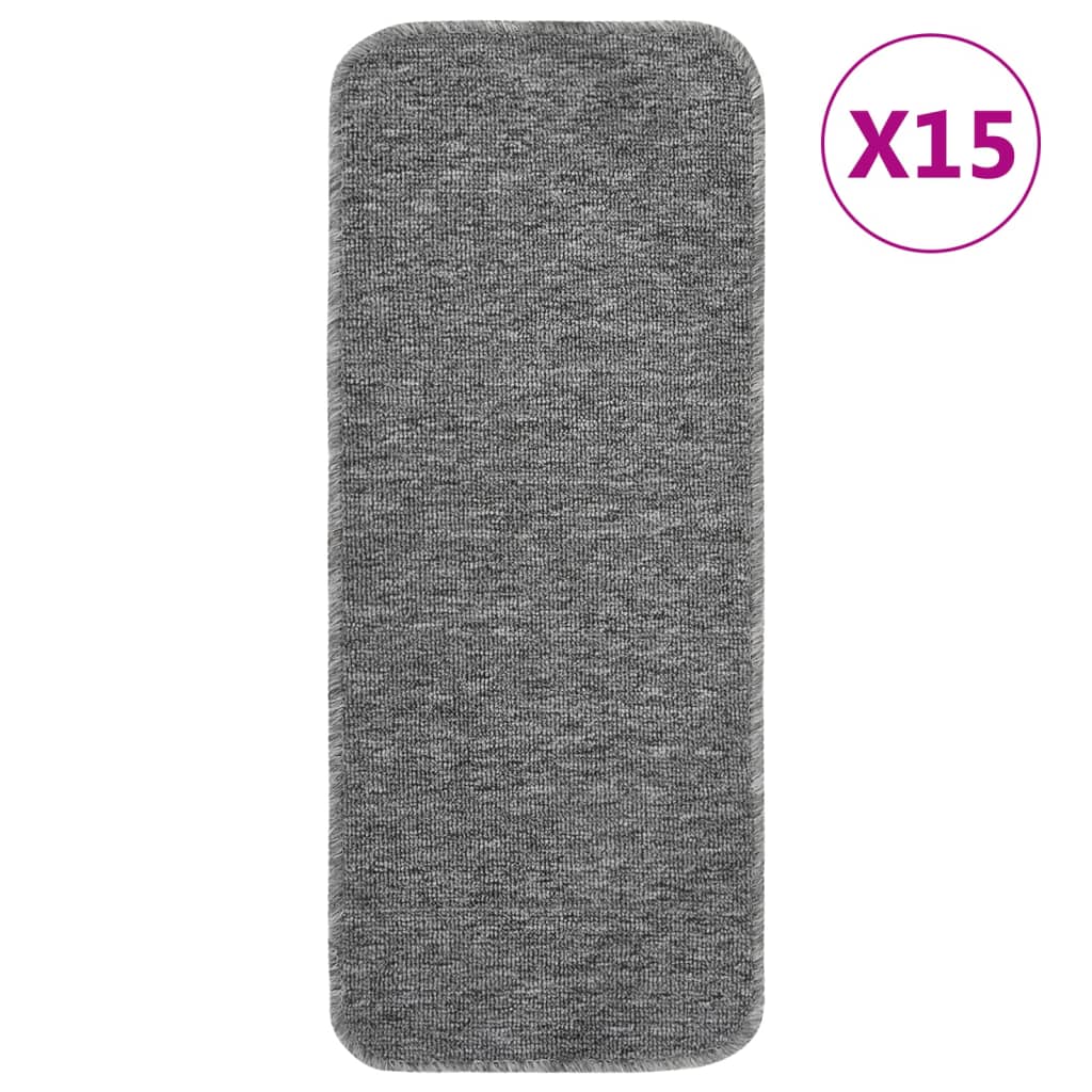 Anti Slip Stair Mats 15 pcs 60x25 cm Grey Rectangular